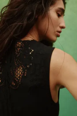 Robe en lin mélangé avec base à effet boule - Noir — photo 2