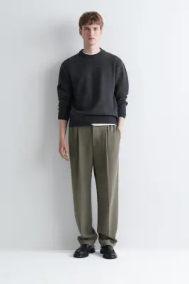 PANTALON DROIT REGULAR EN SERGÉ CONTRECOLLÉ - VERT-GRIS — photo 1