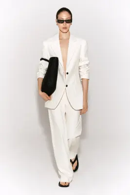 PANTALON DROIT SLIM TEXTURÉ - ÉCRU — photo 4