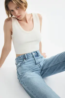 Straight High Waist Ankle Jeans - Bleu denim clair — photo 1