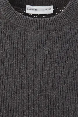 Pull Regular Fit en maille de coton côtelée - Gris foncé — photo 5