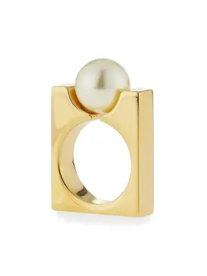 Bague DARCEY carré en laiton doré et perle blanc ivoire Prix boutique 390€ Taille 56 — photo 4