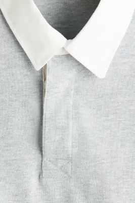 Relaxed Fit Cotton rugby shirt - Gris clair chiné/blanc — photo 5