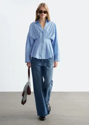 Chemise ajustée en coton - Bleu/Blanc — photo 3