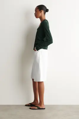 CARDIGAN EN MAILLE À COL EN V ET DÉTAIL SUPERPOSÉ - VERT FONCÉ / BLANC — photo 2