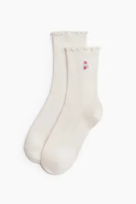 Lot de 3 paires de chaussettes avec détail surjeté - Crème/fleurs — photo 1