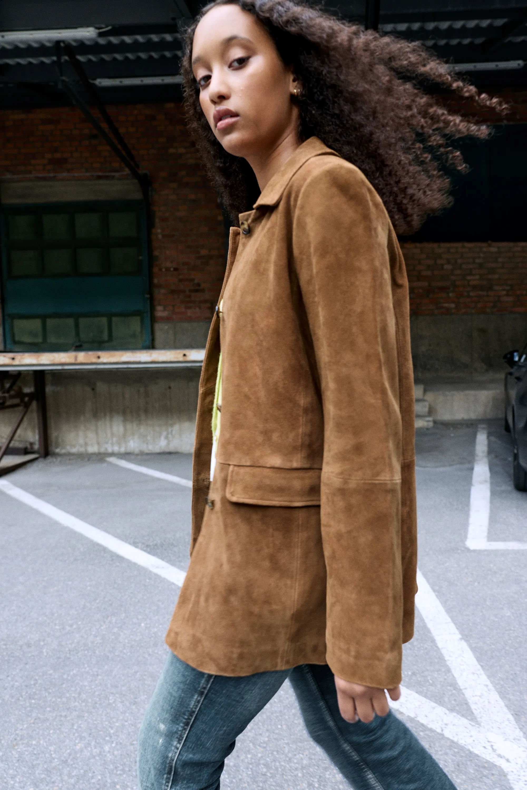 Veste en cuir suédé - Marron poudré