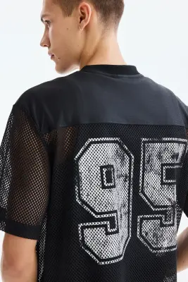 Loose Fit Printed mesh T-shirt - Noir/95 — photo 4