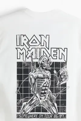 T-shirt imprimé Relaxed Fit en coton - Crème/Iron Maiden — photo 5