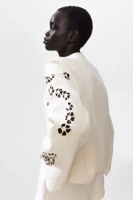 Veste à bords festonnés avec broderie anglaise - Crème — photo 3