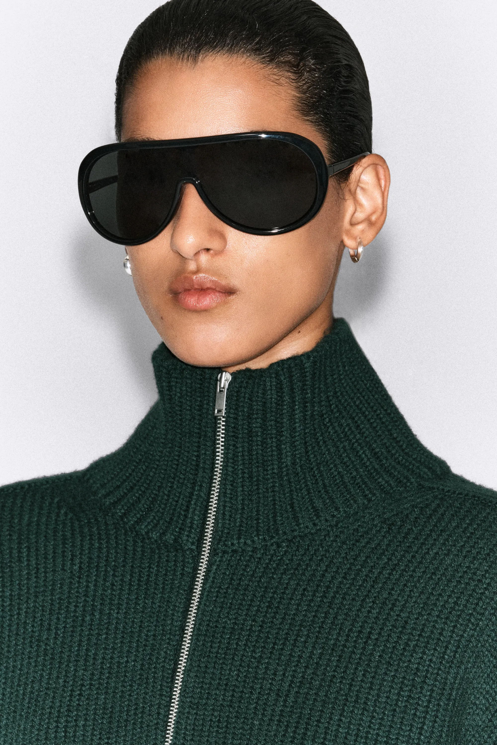 VESTE ZIPPÉE À COL CHEMINÉE EN LAINE - VERT FONCÉ