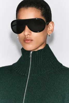 VESTE ZIPPÉE À COL CHEMINÉE EN LAINE - VERT FONCÉ — photo 1