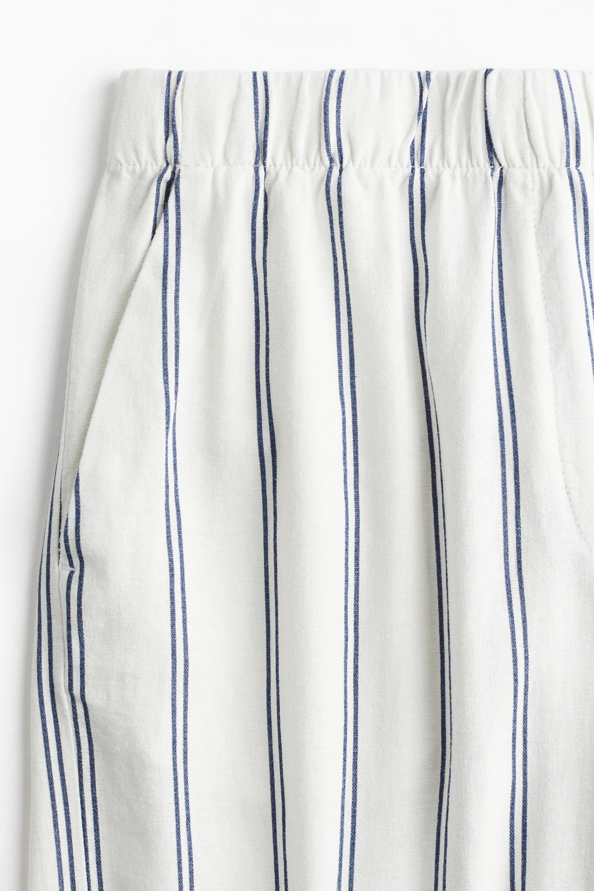 Pantalon large en lin mélangé - Blanc/rayures bleues