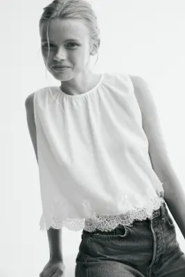 Top froissé avec dentelle - Blanc — photo 3