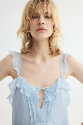 Robe volantée avec détail à nouer - Bleu clair — photo 1