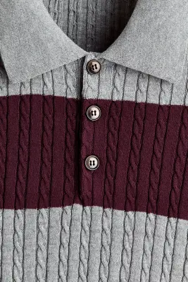Polo Regular Fit en maille torsadée - Gris chiné/rayé — photo 5