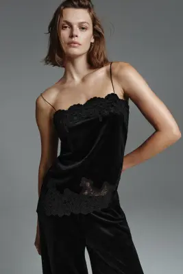 Top de pyjama en velours maille avec dentelle - Noir — photo 2