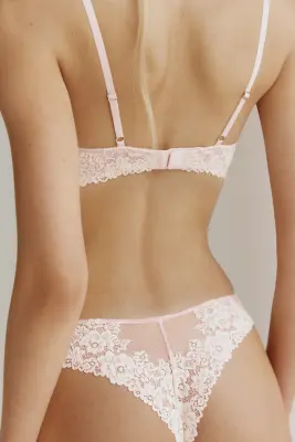 Soutien-gorge push-up en dentelle - Rose poudré/crème — photo 2