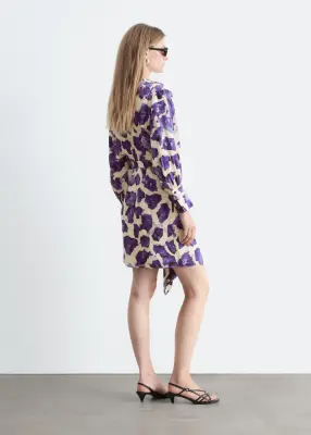 Robe midi imprimée - Écru/Violet — photo 5