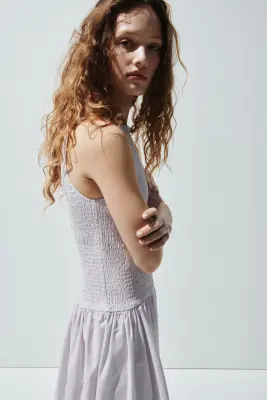 Robe smockée en seersucker - Violet clair — photo 2
