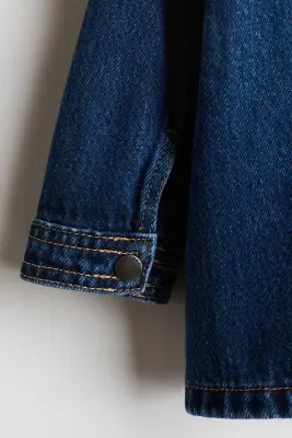 Veste en denim avec col en velours côtelé - Bleu denim foncé — photo 3