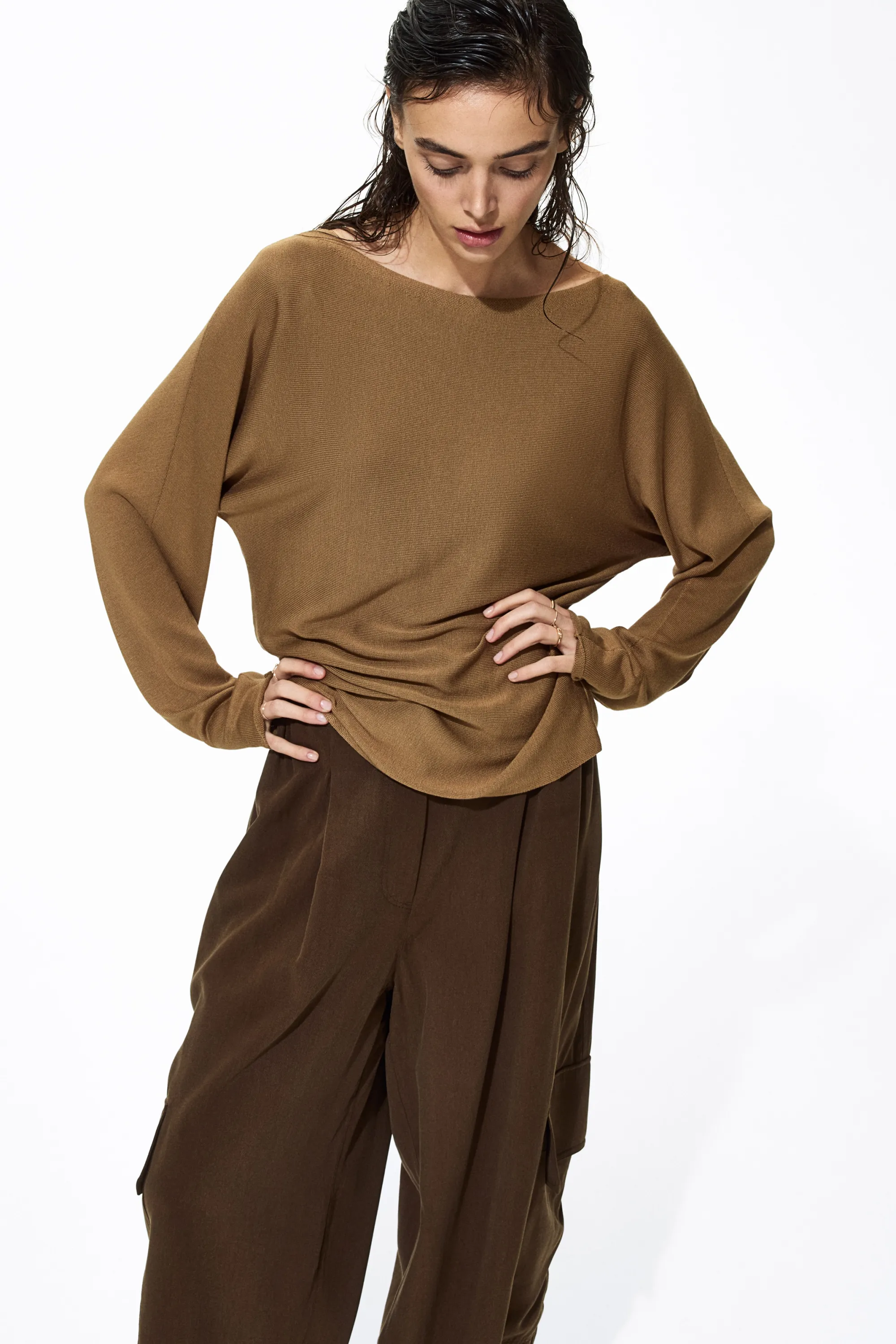 Pull à encolure bateau - Beige foncé