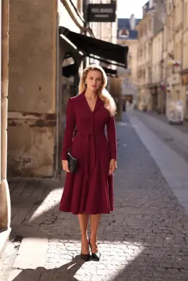 Hortensia Belted Dress - Bordeaux — photo 2
