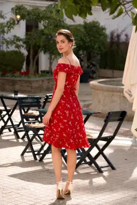 Lana Ruffle Dress - Red white floral — photo 3