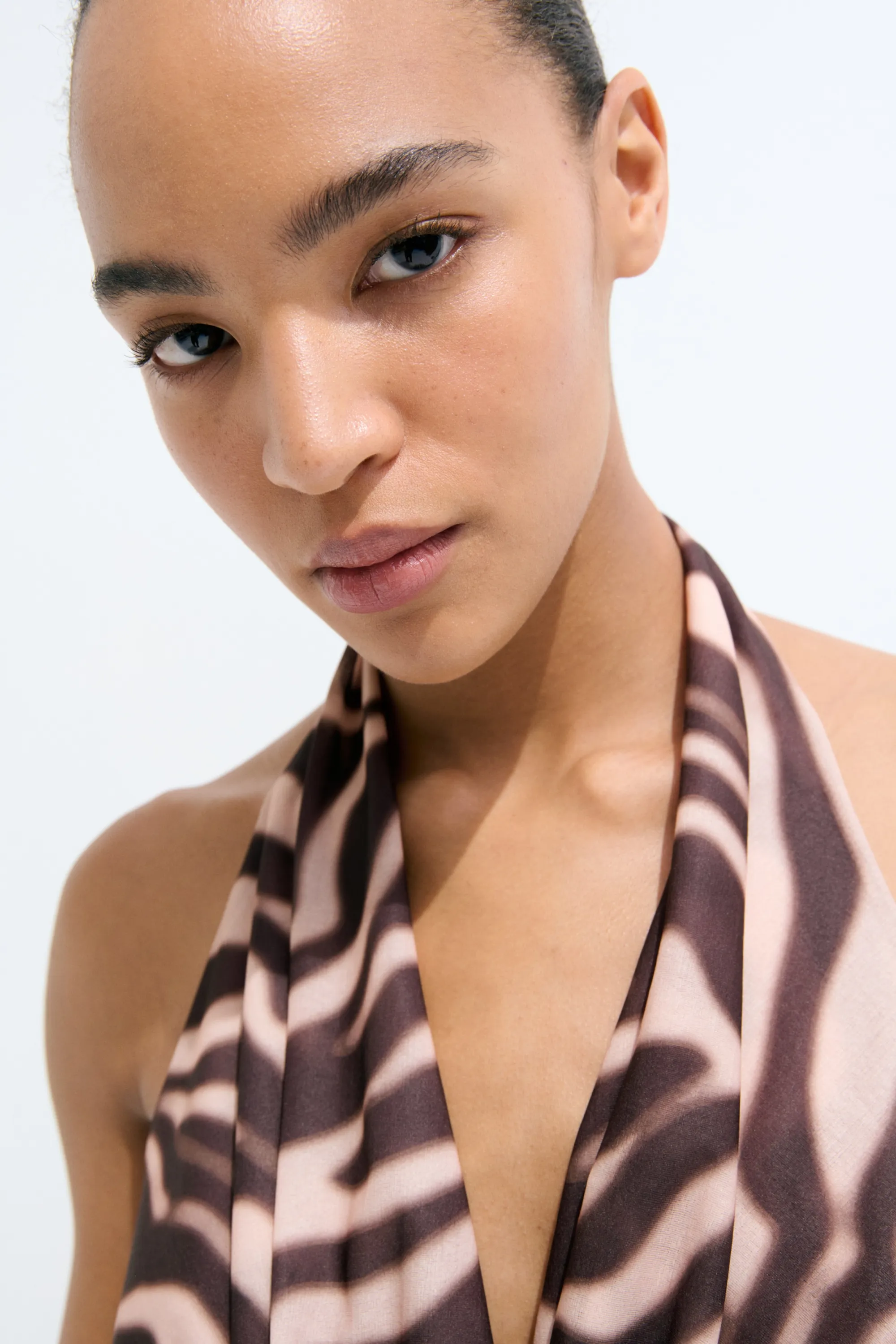 Top asymétrique avec dos nu - Rose clair/imprimé zèbre