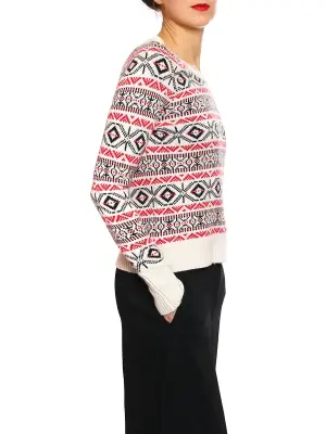 Pull de ski NEIGE blanc imprimé rouge et vert Prix boutique 185€ Taille 36 — photo 4