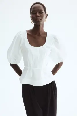 Blouse péplum en coton - Blanc — photo 2