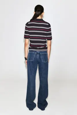 POLO ZIPPÉ EN LAINE MÉRINOS - BLEU MARINE / ROUGE / RAYURES — photo 5