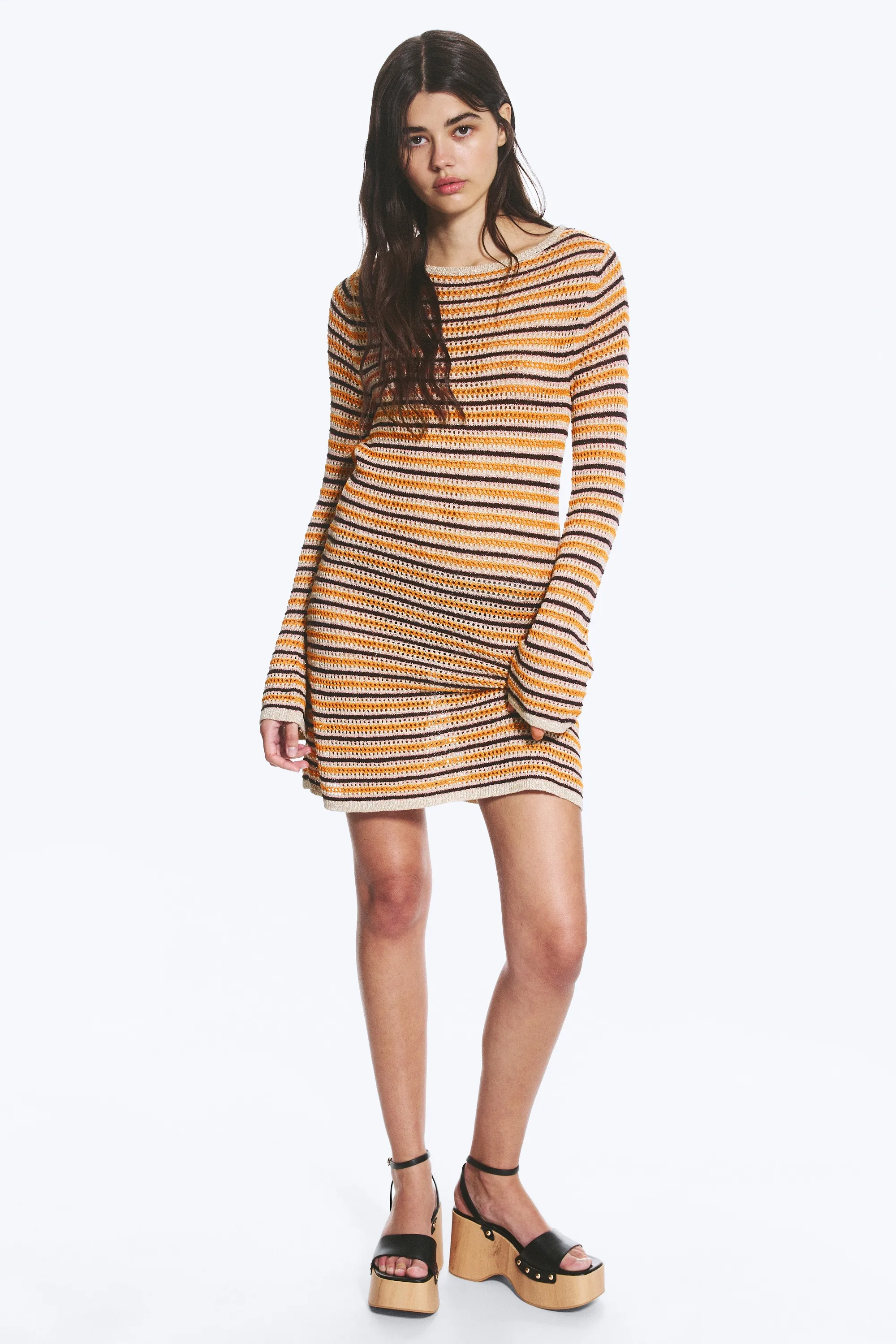 Robe Confectionnée À Dos Ouvert - Orange à rayures