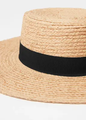 Chapeau en raphia bordé de gros-grain - Paille naturelle — photo 4
