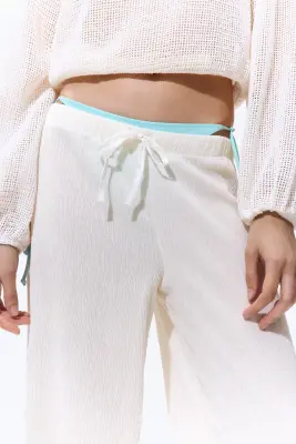 Pantalon froissé avec cordon de serrage - Crème — photo 1
