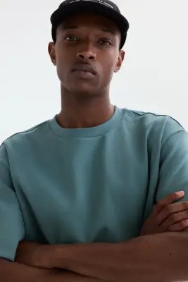 T-shirt Loose Fit en interlock - Bleu canard — photo 2