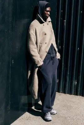 Manteau en laine mélangée croisé oversize - Taupe cendré — photo 4