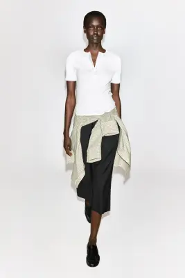 T-SHIRT HENLEY CÔTELÉ - BLANC — photo 3