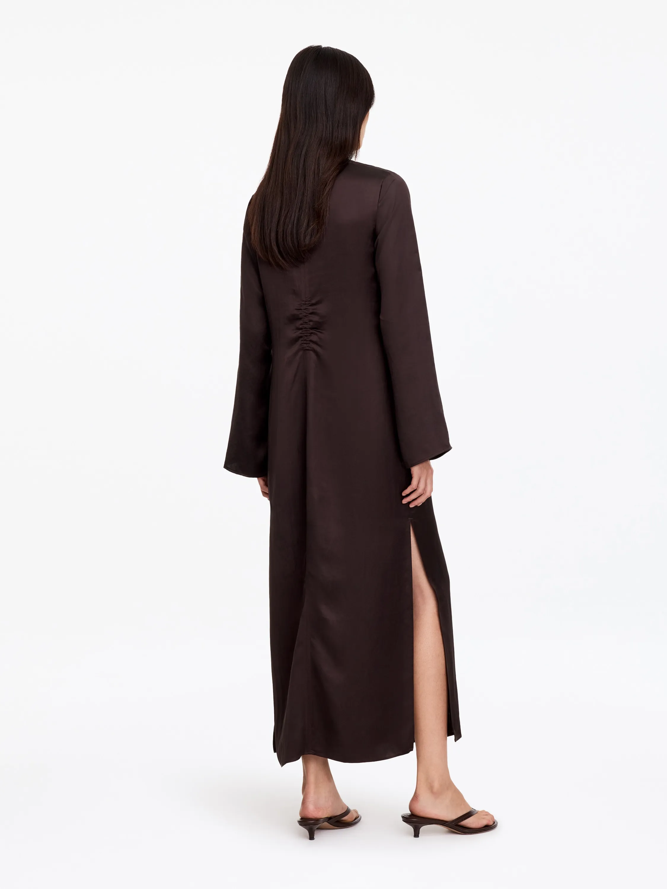 Robe en satin à col arrondi - Marron
