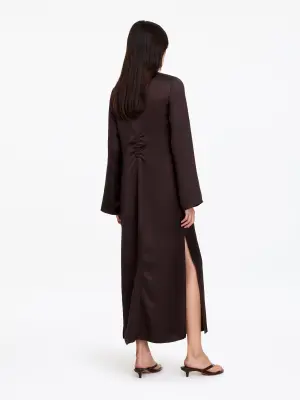 Robe en satin à col arrondi - Marron — photo 1