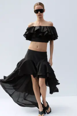 Jupe asymétrique volantée - Noir — photo 2