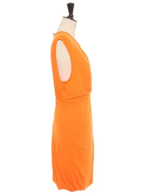Robe sans manche col rond drapé et cintrée en jersey orange vif Prix boutique 300€ Taille L — photo 3