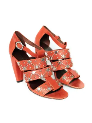 Sandales multi-strap en cuir rouge orangé et studs argent Px boutique 600€ Taille 37 — photo 4