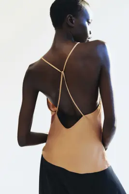 Top à bretelles fines avec dos dégagé - Beige foncé — photo 3