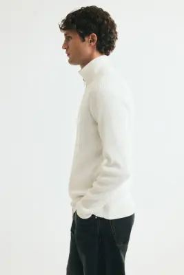 Gilet Slim Fit en maille côtelée - Blanc — photo 4