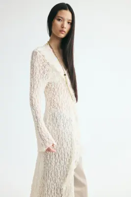 Robe volantée façon dentelle - Crème — photo 3