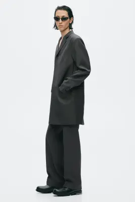 Veste droite Slim Fit en laine mélangée - Gris foncé — photo 5