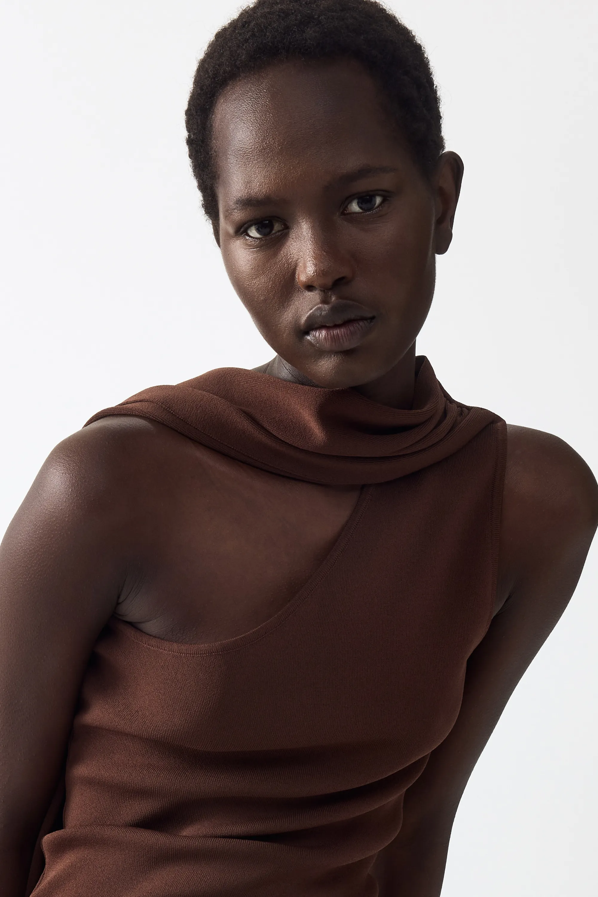 Top asymétrique avec détail façon écharpe - Marron foncé