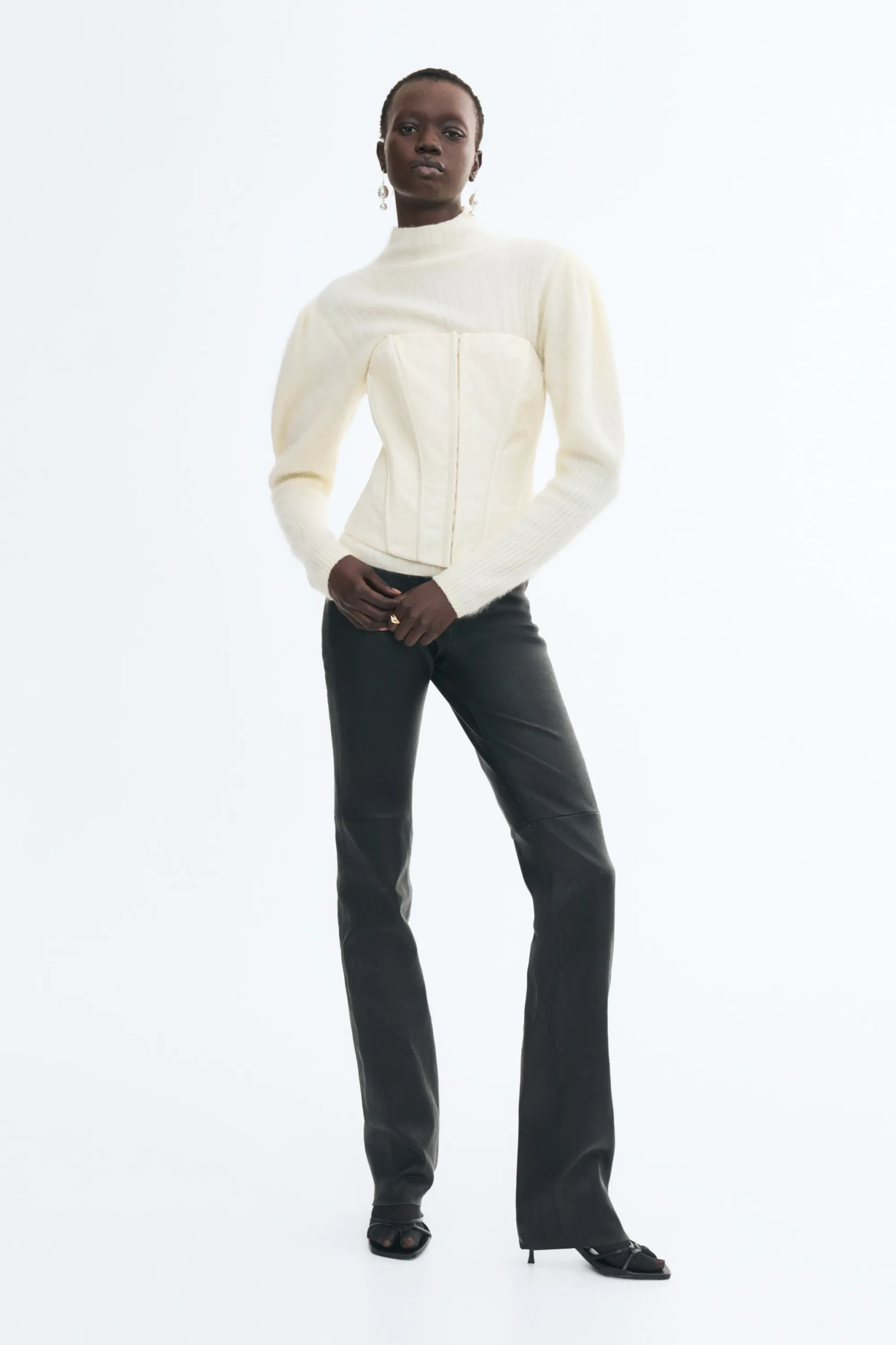 Top corset en tissu jacquard - Crème