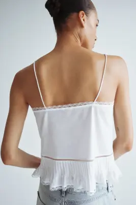 Top volanté à bretelles fines - Blanc — photo 2